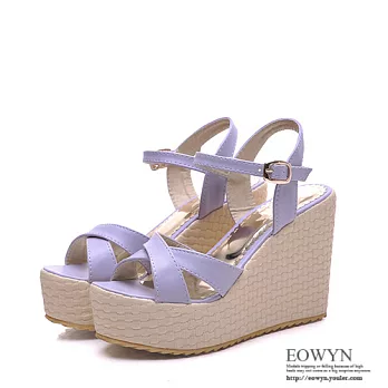 EOWYN.韓版時尚潮流新款金屬釦百搭坡跟厚底楔形涼鞋EMD01350-59/3色/34-39碼現貨+預購紫色34
