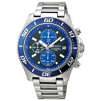 J.SPRINGS系列跨時代三眼計時時尚腕錶-藍X銀
