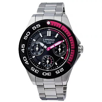 J.SPRINGS系列八度空間三眼計時時尚腕錶-黑紅X銀