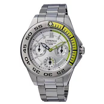 J.SPRINGS系列八度空間三眼計時時尚腕錶-綠X銀