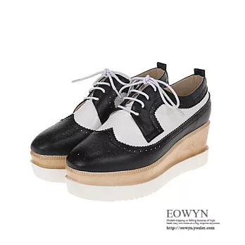 EOWYN.義大利時尚品牌新款甜美拼色休閒綁帶厚底坡跟鬆糕包鞋EMD01436-86/2色/34-39碼現貨+預購黑色34