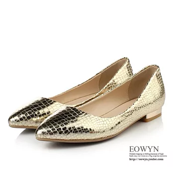 EOWYN.韓版時尚方跟休閒鞋簡約尖頭百搭平底包鞋EMD01441-75/2色/34-39碼現貨+預購金色34