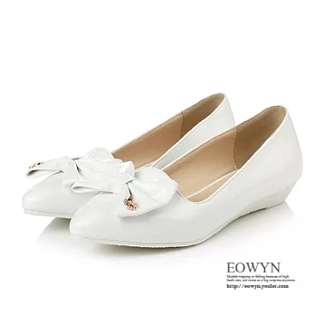EOWYN.時尚甜美蝴蝶結十字架造型尖頭百搭平底坡跟包鞋EMD01445-69/2色/34-39碼現貨+預購白色34