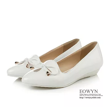 EOWYN.時尚甜美蝴蝶結休閒尖頭舒適百搭平底坡跟包鞋EMD01447-72/2色/34-39碼現貨+預購白色34