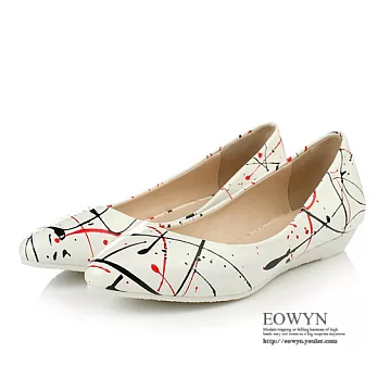 EOWYN.甜美可愛印花造型尖頭時尚包鞋百搭舒適平底鞋EMD01449-68/2色/34-39碼現貨+預購白色37