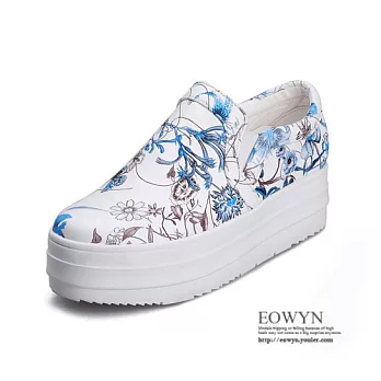 EOWYN.時尚甜美個性帆布鞋印花簡約休閒圓頭平底厚底包鞋EMD01452-65/4色/34-39碼現貨+預購藍色34