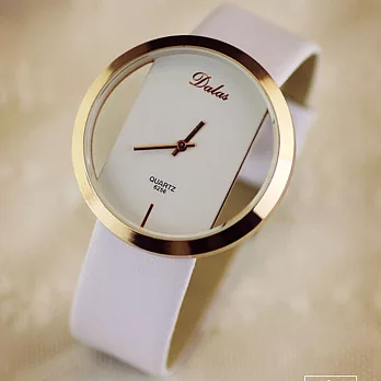 【Dalas】 6256韓版簡約 鏤空玻璃設計皮帶腕錶(白色)