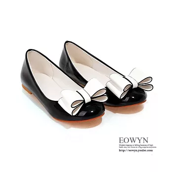 EOWYN.韓系時尚甜美拼色蝴蝶結百搭圓頭平底包鞋/娃娃鞋EMD01458-58/3色/34-39碼現貨+預購黑色34