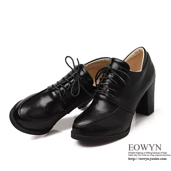 EOWYN.歐美時尚裸靴簡約優雅綁帶百搭休閒粗高跟包鞋/牛津鞋EMD01537-62/4色/34-39碼現貨+預購黑色34