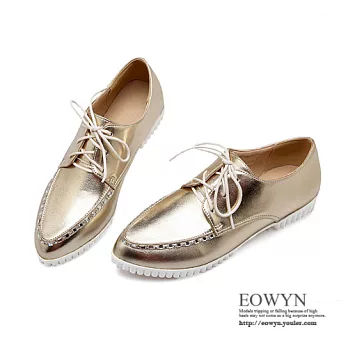 EOWYN.2015時尚新款韓版甜美水鑽尖頭綁帶百搭平底包鞋/紳士鞋EMD01479-63/4色/34-39碼現貨+預購金色34
