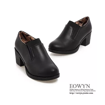 EOWYN.英倫時尚學院風粗中跟裸靴圓頭包鞋百搭牛津短靴EMD01480-62/3色/34-39碼現貨+預購黑色34