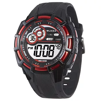 JAGA (捷卡)帥氣有勁多功能運動電子錶-M997-AG(黑紅)