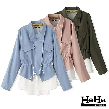 外套 雪紡拼接假兩件抽繩風衣夾克外套 三色-HeHa-S(牛仔藍)