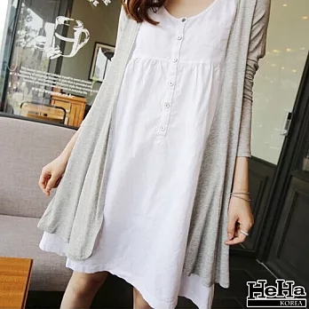 洋裝 棉麻寬鬆無袖高腰娃娃裙 二色-HeHa-XL(白色）