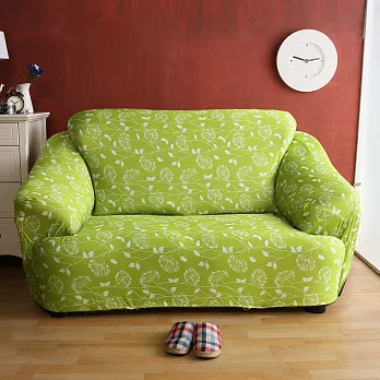 【HomeBeauty】恆溫印花彈性沙發罩-2+3人座-仲夏葉-三色可選粉綠