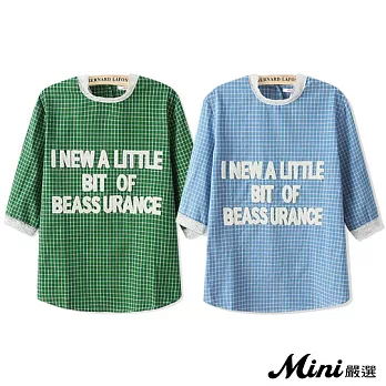 上衣 字母貼布拼接蕾絲格紋上衣 二色-Mini嚴選-M(綠色)