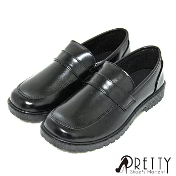 【Pretty】學院風直套式寬圓頭低跟標準學生鞋皮鞋(女款)23黑色