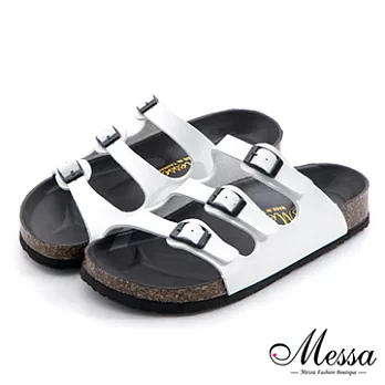 【Messa米莎專櫃女鞋】MIT 潮流三釦帶人體工學設計休閒涼拖鞋-四色35白色