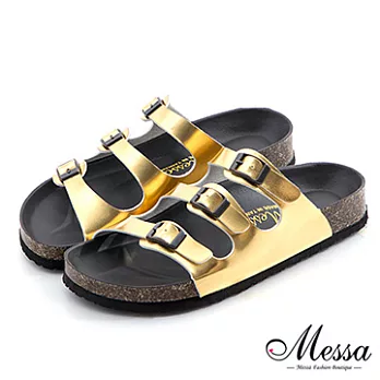 【Messa米莎專櫃女鞋】MIT 潮流三釦帶人體工學設計休閒涼拖鞋-四色35金色