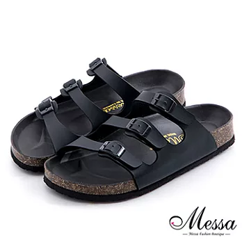 【Messa米莎專櫃女鞋】MIT 潮流三釦帶人體工學設計休閒涼拖鞋-四色35黑色