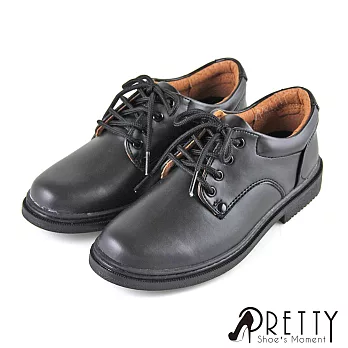 【Pretty】八孔綁帶式圓頭標準學生鞋皮鞋(女款)24黑色