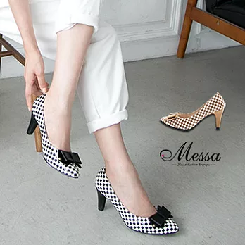 【Messa米莎專櫃女鞋】MIT 經典普普風蝴蝶結內真皮中跟尖頭包鞋-兩色35棕色