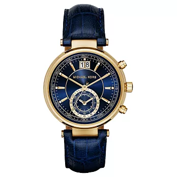 Michael Kors 懵懂高雅秒針晶鑽腕錶-金X藍皮帶
