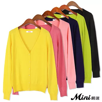 針織 糖果色V領針織外套 六色-Mini嚴選-L(亮黃)