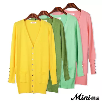 針織 修身糖果色中長款針織外套 七色-Mini嚴選-FREE(亮黃)