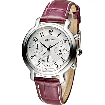 SEIKO 愛麗絲時尚計時腕錶 7T12-0BA0S SRW875P2 咖啡紅