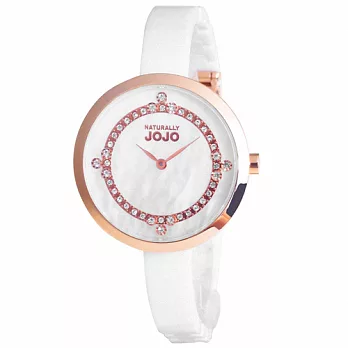 NATURALLY JOJO 炫目焦點晶鑽陶瓷時尚腕錶-白/33mm