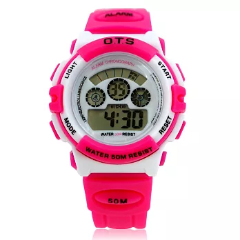 O.T.S 奧迪斯 833L 七彩冷光運動電子錶-蜜糖桃