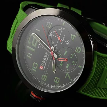 CURREN 卡瑞恩 8182 時尚數字錶盤橡膠手錶-叢林綠