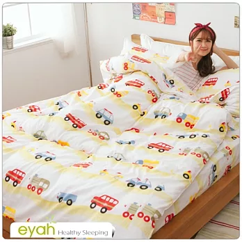 【eyah】精梳純棉雙人床包枕套三件組-DL-汽車家族
