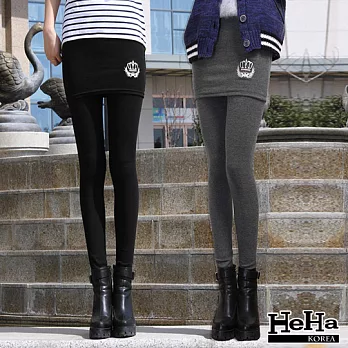 內搭褲 假兩件皇冠修身窄版裙褲 二色-HeHa-FREE(深灰)