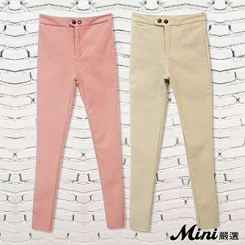 內搭褲 雙按釦修身鉛筆窄管褲 二色-Mini嚴選-M(粉色)