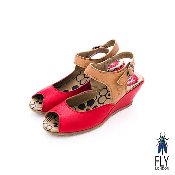 Fly London(女)★雅典娜魚口雙色踝帶楔型鞋 - 珊瑚紅35珊瑚紅