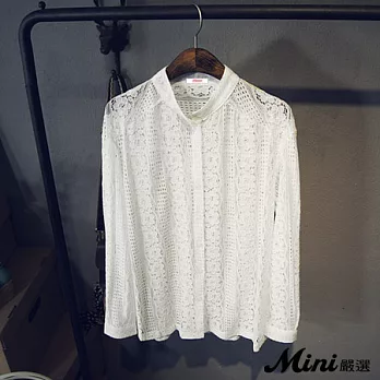 襯衫 蕾絲鏤空九分袖襯衫 二色-Mini嚴選-M(白色)