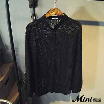 襯衫 蕾絲鏤空九分袖襯衫 二色-Mini嚴選-M(黑色)
