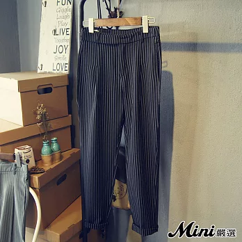 長褲 直條紋直筒九分西裝長褲 二色-Mini嚴選-M(黑色)