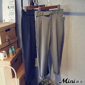 長褲 直條紋直筒九分西裝長褲 二色-Mini嚴選-M(灰色)