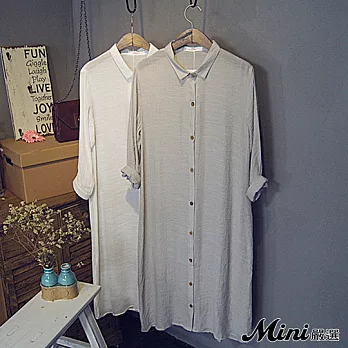 襯衫 棉麻輕薄五分袖長版防曬罩衫 二色-Mini嚴選-L(淺灰)