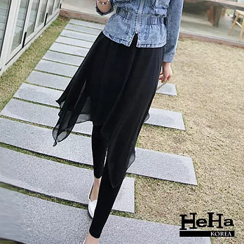 內搭褲 不規則假兩件雪紡褲裙 黑色-HeHa-FREE*