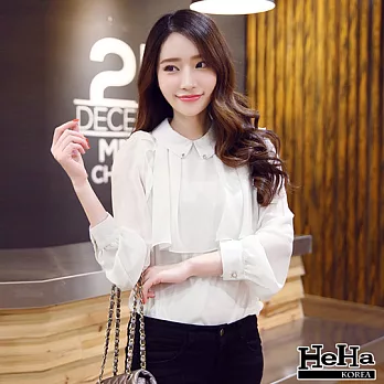 雪紡 斗篷設計娃娃領薄款雪紡上衣 二色-HeHa-M(白色)