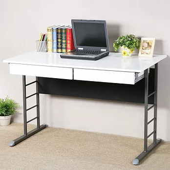 《Homelike》馬克120cm辦公桌-亮面烤漆(附二抽屜)(兩色可選)黑色桌面炫灰桌腳