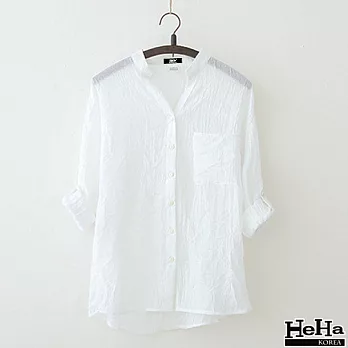 襯衫 棉麻薄款長袖可反折襯衫罩衫 三色-HeHa-S(白色)