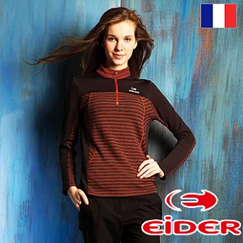 法國【EiDER】女保暖透氣條紋長袖立領衫 /EIT2431S桔條紋