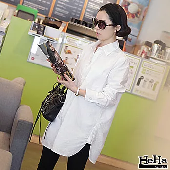 襯衫 寬鬆百搭蝙蝠袖長版襯衫 白色-HeHa-M*