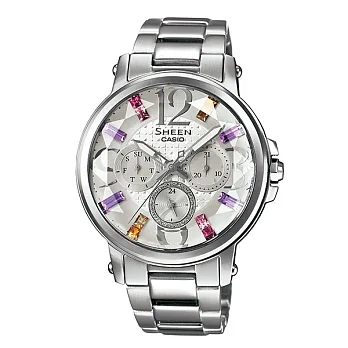 CASIO SHEEN 炫彩施華洛世奇時尚優質優雅腕錶-銀-SHE-3035D-7A