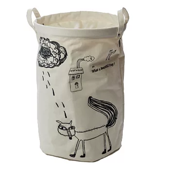 空間的容器 刺繡圓形收納袋(下雨了、大)